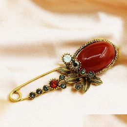 Pins Brooches Pins Brooches Arrival Large Women Vintage Ruby Brooch Pin Antique Golden Sier Crystal Rhinestone Metal Jewellery Access Dhdht