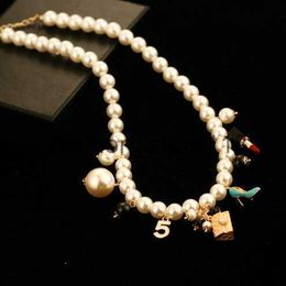 luxury designer Jewellery women necklace Grey white pearl necklace with flowers double sweater chains elegant long necklaces for