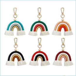 Key Rings Hand Woven Rainbow Tassel Key Ring Fashion Bag Hangs Keychain Jewelry Drop Delivery Dhhd5
