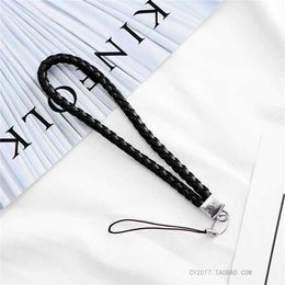 1PC Cell Phone Straps Charms Woven Leather Pentagram Mobile Lanyard Strip Bracelet Short Keychain Rope ID Card Key Smart