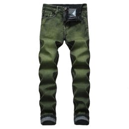 Men s Jeans Grey Green Mens Fashion Classic Style Elastic Straight Slim Denim Trousers High Skinny Male Large size 221118