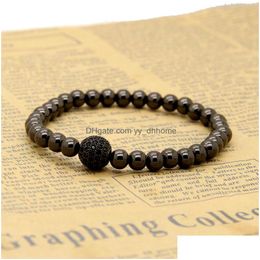 Charm Bracelets Wholesale 10Pcs/Lot 6Mm Real Gold Rose Platinum Plated Copper Round Beads With 10Mm Black Cz Stretch Mens Bracelet D Dhwo1