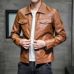 Men's Jackets Men Autumn Motorcycle Causal Vintage Leather Jacket Coat Outfit Fashion Biker Button Pocket Design PU