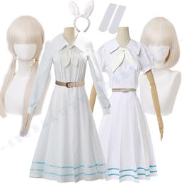 애니메이션 의상 야수 코스프레 흰색 드레스 토끼 jk 유니폼을위한 여자 소녀 할로마스 파티 가발 221118