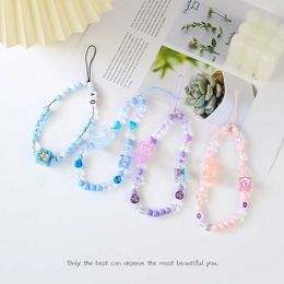 1PC Cell Phone Straps Charms Lovely Cartoon Bear Beaded Chain Exquisite Mobile Charm Wrist Strap Letter Telephone Jewellery Accessories