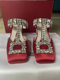Women's Dress Shoes Crystal Heel Slippers Shoes Luxury Designer Steady Fashion Wedding Style Box Size 35-42