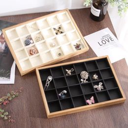 Jewellery Pouches Bamboo Wood Black Velvet 12 Grid Tray Storage Box Bracelet Ring Necklace Display Stand
