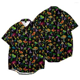 Men's Casual Shirts 2022 Hawaiian Colourful Mushroom 3D Print Short Sleeved T-Shirt For Men Harajuku Style Top Summer Regular Clothing