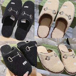 Designer Slippers Sandals Wool Fur Cork Double Buckle Band Long Plush Winter Slides Furry Outdoor Mens Women Leather Wool With Box NO430