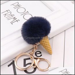 Party Favour Plush Ice Cream Key Ring Soft Ball Keychains Keys Holder Lage Bags Pendant Gift Toys Birthday Party Supply 1 8Tz H1 Drop Dhct0