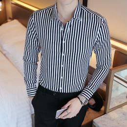Men's Casual Shirts Business Brand Fashion Long Sleeve All Match Slim Fit Striped Formal Wear Blouse Homme 221117