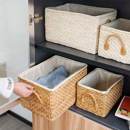 Storage Baskets Woven Handmade Organzier Corn Husk Weaving Sundries Organiser Cosmetics Toys Closet 221118