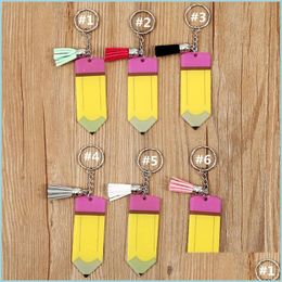 Party Favor Personalized Pencil Keychain Party Favor Diy Blank Acrylic Key Ring With Tassel Creative Backpack Hanging Pendant Drop D Dh7Z9