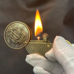 New Funny Gadget Gasoline Kerosene Lighter Retro Coin Keychain Smoking Igniter Exquisite Gift Portable Cute