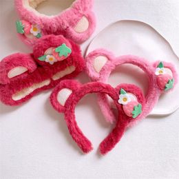 2022 New Autumn and Winter Korean Sweet Girl Cute Strawberry Bear Ear Hairband Fashion Children's Headband Hair Accessories