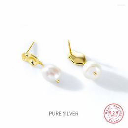 Stud Earrings HI MAN 925 Sterling Silver Plated 14K Gold Japan Natural Freshwater Pearl Women High Quality Jewellery