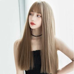 Women's Wigs Japan and South Korea Air Bangs Long Straight Chemical Fibre High Temperature Silk Hair Female Head Set