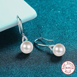 Dangle Earrings Geoki Luxury 925 Sterling Silver Passed Diamond Test Round Perfect Cut D Colour VVS1 Moissanite Natural Pearl V Drop