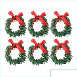 Christmas Decorations Christmas Decorations 6Pcs Mini Wreath Tree Hanging Decoration Garland Ornament Home Party Flower Craft 220914 Dhtfk