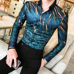 Men's Casual Shirts High Quality Men Floral Long-Sleeved Tuxedo Slim Fashion Mens Designer Retro Printed Camisa Masculina 221117