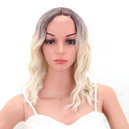 Women's Wigs Gold Short Wavy Little Lace Head Cover Hairline Hair Seam Hand Woven