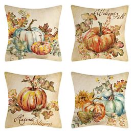 Pillow Case Pack Of 4 Fall Covers Thanksgiving Autumn Pumpkin Decorations 18 X Inch Linen Leaves Farmhouse Themed