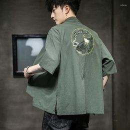 Ethnic Clothing M-5Xl Chinese Style Men Shirt Solid Color Retro Hanfu Half Sleeve Plus Size 2022 Vintage Kimono Cardigan Shirts KK3533