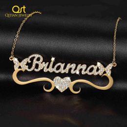 Personalised Butterfly Iced Out Name Necklace With Heart Pendant For Women Stainless Steel Jewellery Gift Customised Names Necklac 2111232591