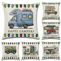 Pillow 1PC Cartoon Camping Car Linen Cotton Cover Throw Pillows Sofa Case Decorative Pillowcase For Children Gift