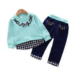 Clothing Sets 1 4 Years Baby Girls Spring Kids Fake Two Piece Cotton Long Sleeve Top Pants 2PCs Suit For Girl Children Clothes 221118