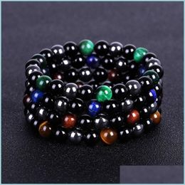Beaded Strand Threecolor Hematite Tiger Eye Black Onyx Bracelet Natural Stone Bead Bracelets Wristband For Men Women Fashion Jewelry Dhtlx