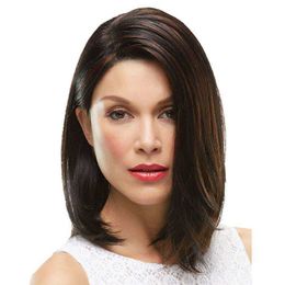 Women's Wigs Short Straight Hair Brown Black Intermediate Color Scalp Middle Wave Head Partial Oblique Bangs