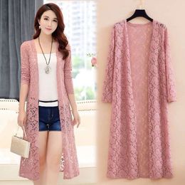 Women's Knits Tees Summer Sun Protection Clothing Long Cardigan Female Cardigans Sleeve Lace Coat Jacket Ladies Shawl Outerwear 221117