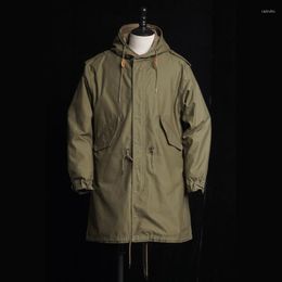 Men's Jackets American Vintage M51 Parka Jacket Hooded Zip Multi-pocket Loose Mid-Length Windbreaker Autumn Winter Casual Fishtail Coat