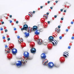 Kids Chunky Blue/Red Beads Necklace US Flag Style Bubblegum Necklace Child Forth July Party Jewelry Gifts