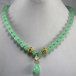 wholesale/retail 8mm light green jade necklace crystal plated jade pendant