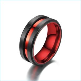 Band Rings Contrast Colour Red Groove Ring Band Finger Stainless Steel Rings Women Men Fashion Jewellery Drop Delivery Dhpun