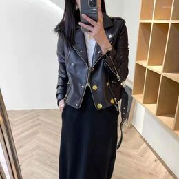 Women's Leather Import Sheepskin Clothes Women Spring And Autumn Locomotive Model Style Coat Short Length Genuine Jacket With Belt