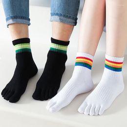 Men's Socks 3 Pairs Couple Five Finger Thicken Pure Cotton Colorful Striped Happy Leisure Sports Sock Mens Womens Autumn Winter