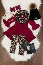 Clothing Sets Autumn girls outfits Toddler Kid Baby Girl Leopard Outfit Clothes T shirt Top Dress Long Pants Set 3pc 221118