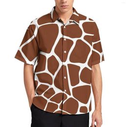 Men's Casual Shirts Giraffe Print Hawaiian Shirt Male Brown Animal Skin Blouses Short-Sleeved Retro Oversized