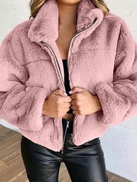 Women's Fur Winter Women Faux Coat Fluffy Warm Soft Jackets Fashion Zipper Pocket Sweatshirt Long Sleeve Clothing Female Fleece Outwear