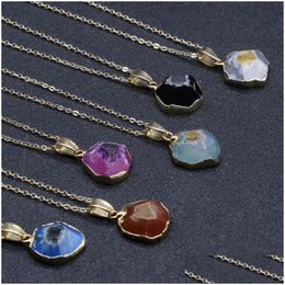 Pendant Necklaces Agate Irregar Bezel Pendant Necklace For Women Natural Stone Chakra Gold Chain Choker Necklaces Girls Jewelry Gift Dhdhi