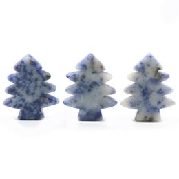 3 Pieces Sodalite Healing Crystal Stones Pendant Mini Christmas Tree Desk Ornament Pocket Stone Home Office Christmas Decoration