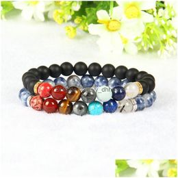 Beaded Design High Quality Black Matte Agate 7 Chakra Healing Stone Yoga Class Meditation Bracelet For Couples Gift Drop Delivery Je Dhfrd