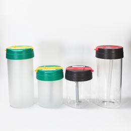 12oz 20oz Sublimation Blank Frosted Clear Glass Tumbler Heat Transfer Printing Sippy Cup With Flip Colourful Lid Outdoor Sports Water Drinking Straw Bottle B5