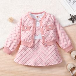 Clothing Sets 0 3Y Baby Girls Autumn Clothes Set Kids Long Sleeve Plaid Tops Outwear Sleeveless A Line Dress Toddler Princess Outfits 221118