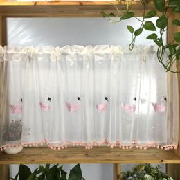 Curtain 1 PC Rod Pocket Short Valance Tier For Cafe Kitchen Bookshelf El Cute Swan Embroidery Small Roman M062C