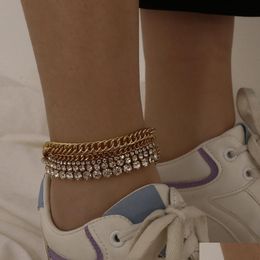 Anklets Iced Out Stacking Anklets Bracelet Sier Gold Wrap Mti Layer Foot Anklet Chain For Women Summer Fashion Jewelry Drop Delivery Dh6Fs