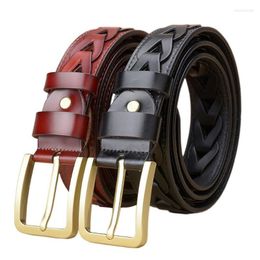 Belts Cowhide Men's Leather Belt Luxury Genuine High Quality Hand Knitted Designer Men For Jeans Girdle Male Gifts